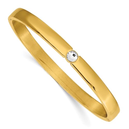 Chisel Stainless Steel Polished Yellow IP-Plated Preciosa Crystal 6mm Hinged Bangle Bracelet