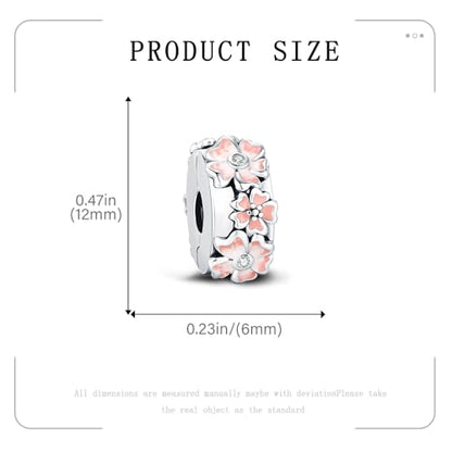 KEQ Clip Spacer Charm for Bracelet 925 Silver Pave Cubic Zirconia Clip Lock Stopper Bead Spacer For Women Bracelets Stopper Birthday Gifts European Openable Beads 2pcs - color: Cherry