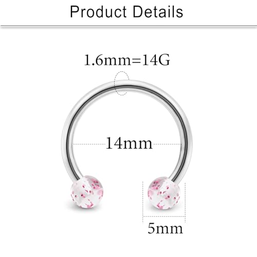 Cisyozi 20G 18G 16G 14G Septum Rings 316L Surgical Steel Septum Nose Lip Rings Horseshoes Cartilage Helix Tragus Rook Daith Earring Hoop Smiley Piercing Jewelry for Women Men 8mm 10mm 12mm 14mm 16mm - color: Mix Color-14G-Inner Dia:14mm-Balls:5mm