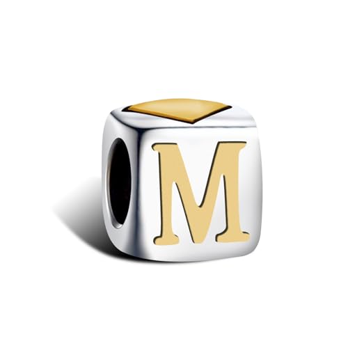 KunBead Initial A-Z Letter Gold Heart Alphabet Love Bead Birthday Charms Compatible with Pandora Charm Bracelet for Women - style: Letter M