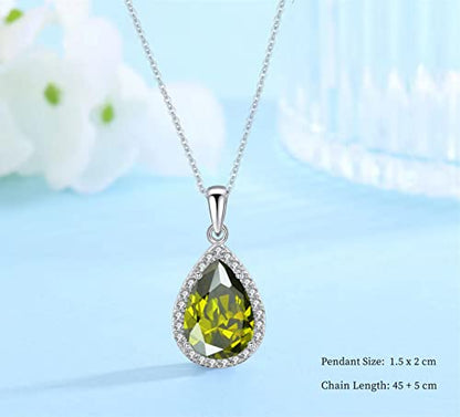 VONSSY Classic Oval Pendant Gemstone Necklace | Crystal Ruby Sapphire Waterdrop Birthstone Teardrop Emerald Necklace | 18K Platinum Gold Plated Chain | Jewelry Gift for Mother Wife Girlfriend - color: NL-Olive-Platinunm