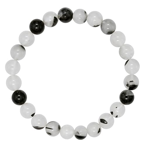 Amazing Gemstone Black Rutilated Quartz Crystal Bracelet for Women Men's Gifts - Protection Healing Crystal Bracelet - 8mm Gemstone Beaded Stretchable Bracelet Pulseras Para Hombres Mujer Stocking Stuffers Mothers Day Gift - color: Black Rutilated Quartz