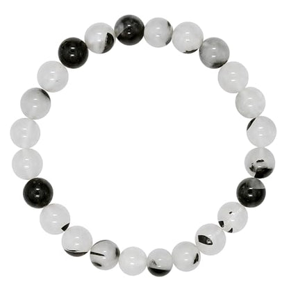 Amazing Gemstone Black Rutilated Quartz Crystal Bracelet for Women Men's Gifts - Protection Healing Crystal Bracelet - 8mm Gemstone Beaded Stretchable Bracelet Pulseras Para Hombres Mujer Stocking Stuffers Mothers Day Gift - color: Black Rutilated Quartz