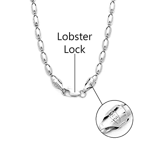 Savlano 925 Sterling Silver Oval Rice Bead Strand Chain Necklace For Women - Made in Italy Comes With a Gift Box - style: 4MM