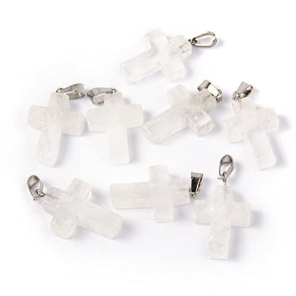 12PCS Natural Stone Cross Pendant Gemstone Charms Bulk for Jewelry Making | Healing Crystal Quartz Chakra Reiki Gemstone Pendants Charms Bulk for Necklace Craft - color: Clear Quartz Cross