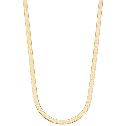 Miabella Italian Solid 925 Sterling Silver, 18Kt Gold Plated 4.5mm Flexible Flat Herringbone Chain Necklace Women, Made in Italy - size: Length 18 Inches, style: yellow-gold-plated-silver