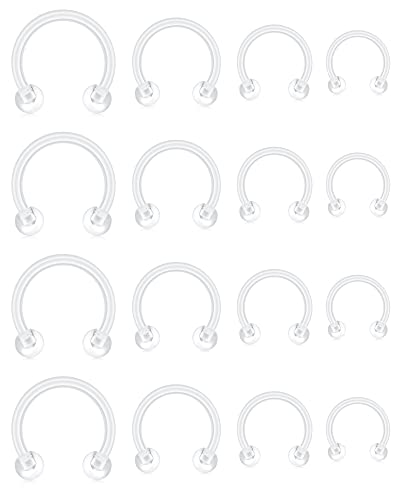 D.Bella 16G Clear Septum Rings Horseshoe Flexible Acrylic Cartilage Tragus Helix Daith Rook Conch Snug Earring Hoop Bioflex Nose Lip Eyebrow Rings Retainer for Work Surgery