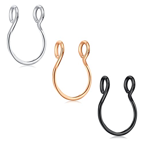 D.Bella Fake Septum Hoop 20G Faux Nose Piercing Hoop Clip on Nose Rings Non Piercing Fake Septum Lip Ear Ring Faux Body Piercing Jewelry for Women Men - color: Color B -color1