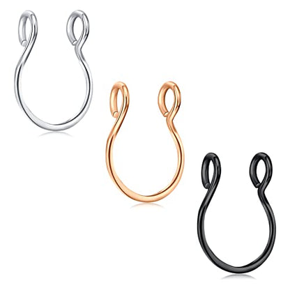 D.Bella Fake Septum Hoop 20G Faux Nose Piercing Hoop Clip on Nose Rings Non Piercing Fake Septum Lip Ear Ring Faux Body Piercing Jewelry for Women Men - color: Color B -color1