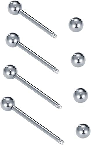VCMART 12mm-18mm 14G Tongue Rings Nipple Straight Barbells Surgical Steel Body Piercing Jewelry - style: Style C -24pcs, silver & black