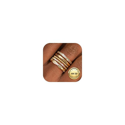 THUNARAZ 14K Gold Plated Rings for Women Non Tarnish Stack Ring Size 5-10 | Stackable, Thin, Cubic Zirconia, Thumb, Trendy, Dainty, Ring Set, Statement, Promise, Engagement, Bands,Jewelry