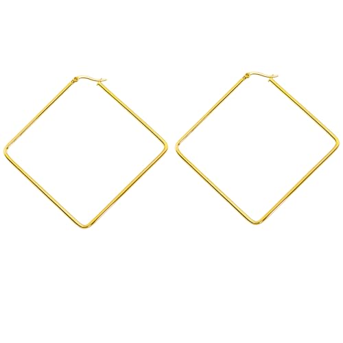 Hoop Earrings for Women - 18K Gold Plated Copper Minimalist Jewelry, Hypoallergenic Lightweight Design Fashion Statement Accessories for Daily Wear & Gifts - size: 57mm