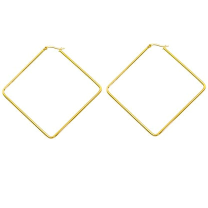 Hoop Earrings for Women - 18K Gold Plated Copper Minimalist Jewelry, Hypoallergenic Lightweight Design Fashion Statement Accessories for Daily Wear & Gifts - size: 57mm
