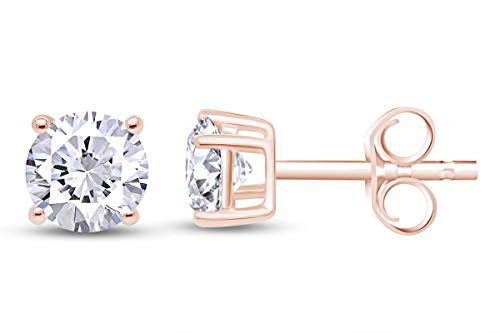 Birthstone Stud Earrings for Women 4MM Round Simulated Gemstone Studs | Push Back Earrings In 14K Gold Over Sterling Silver - color: April - Cubic Zirconia
