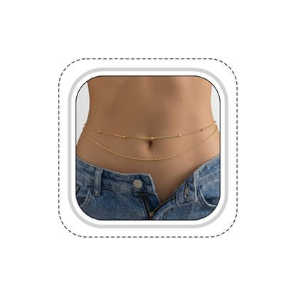 Waist Beads for Women Gold Waist Chain Double Layered Belly Link for Summer Beach Jewelry Adjustable Body Strap Outfits Premium Practical Present daily Vacation