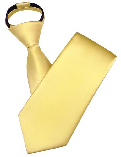 Branduce 3.15"（8cm） Mens Solid Satin Tie Pre-tied Adjustable Zipper Necktie for Business and Wedding - color: Light Gold