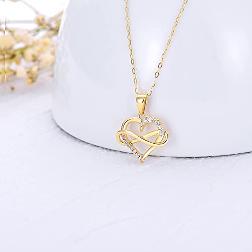 SISGEM 14kt Real Gold Heart Infinity Necklace for Women, Dainty Gold Love Heart Pendant Jewelry Anniversary Birthday Gifts for Her, Wife, Mom 18inch - color: 14K Yellow Gold