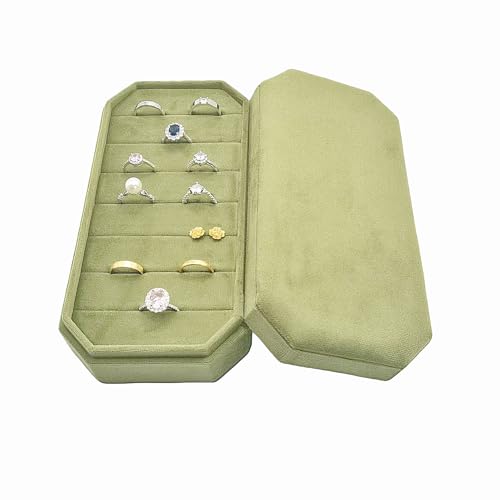 Velvet Ring Organizer Box - Ring Jewelry Box for Rings Earring, Jewelry Tray Rings holder Display Case for Girl Women (8.07"x4.13"x2.16") -PRB024-Green - color: Green