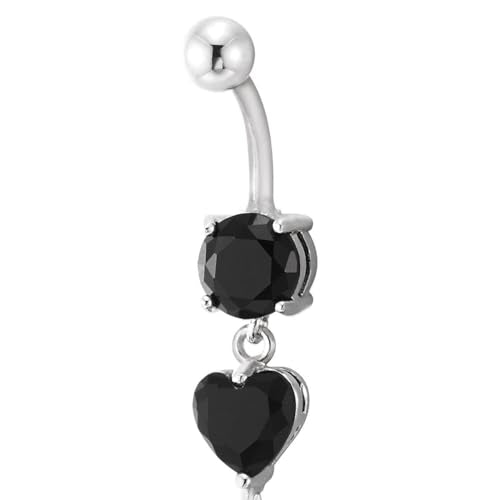 COOLSTEELANDBEYOND Steel Belly Chain Belly Button Ring Body Jewelry Piercing Navel Ring with Long Dangle Cubic Zirconia - color: F-Metal Color: Silver