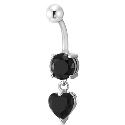 COOLSTEELANDBEYOND Steel Belly Chain Belly Button Ring Body Jewelry Piercing Navel Ring with Long Dangle Cubic Zirconia - color: F-Metal Color: Silver