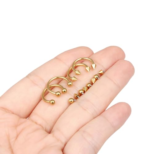 Lcolyoli 16g Septum Rings Internally Threaded Surgical Steel Septum Jewelry Lip Rings Hoop Labret Jewelry Snake Bite Piercing Jewelry Horseshoe Earrings Daith Piercing Jewelry for Women Men - color: 16g,Inner diameter:10mm,goldtone