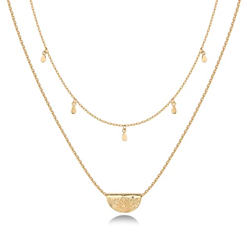 PAVOI 14K Gold Plated Layering Necklaces | Stylish Minimalist Design Pendant Necklaces | Bar, Circle, Lotus, Disc, Dog Tag, Horizontal Bar Pendants for Women - style: Lotus