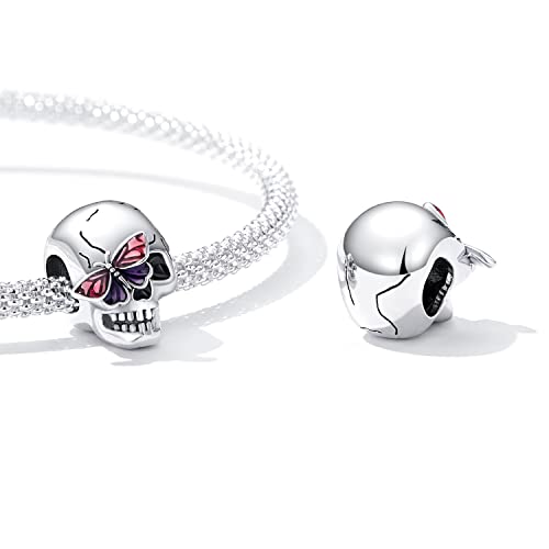 Animal Charms for Bracelets 925 Sterling Silver Bead Charms Bee Butterfly Fox Charm Fits Bracelets and Necklaces Cute Charms for Women - color: Skull