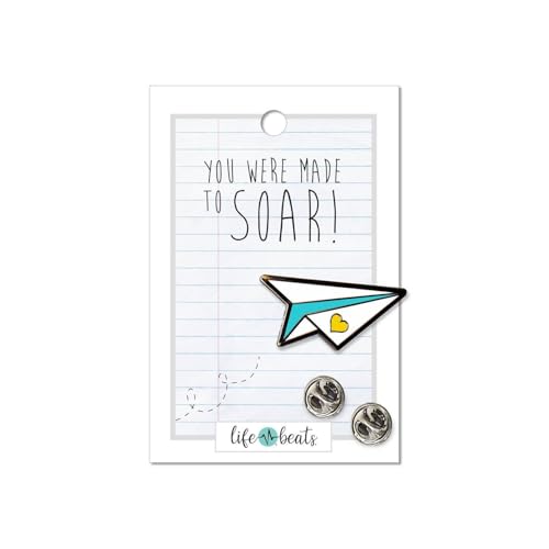 Inspirational Enamel Pin by LifeBeats | Cute Pin for Clothes, Jackets, Hats, Bags, and Lanyards | Hat Pin Comes with a Greeting Card | Lapel Pin with Sturdy Backing - style: You Were Made to Soar Paper Airplane