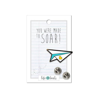 Inspirational Enamel Pin by LifeBeats | Cute Pin for Clothes, Jackets, Hats, Bags, and Lanyards | Hat Pin Comes with a Greeting Card | Lapel Pin with Sturdy Backing - style: You Were Made to Soar Paper Airplane