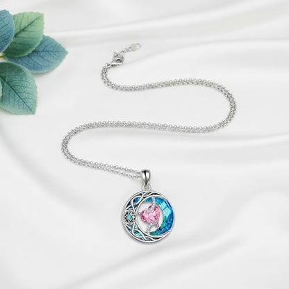ONEFINITY Moon Star Necklace 18K White Gold Plated Celtic Moon Birthstone Pendant Necklaces Heart Birthstone Anniversary Birthday Jewelry Gifts for Women Wife Mom - style: October