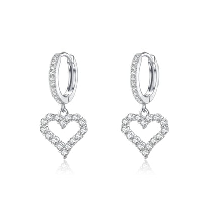 SLUYNZ 925 Sterling Silver CZ Sweet Love Hoop Earrings for Women Teens Hollow Heart Huggie Earrings Drop - color: A-SILVER