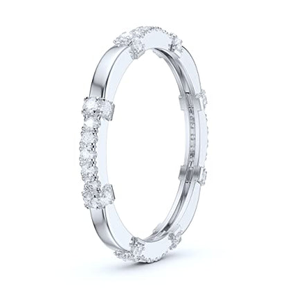 14k White Gold Petite Wave Shape Simulated Diamond or Genuine Moissanite Wedding Band Eternity Ring - color: Simulated Diamond