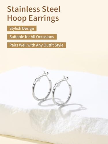 FindChic Thin Hoop Earrings for Women,Silver/Black/Gold Plated 20-100mm - color: Silver, size: 20mm