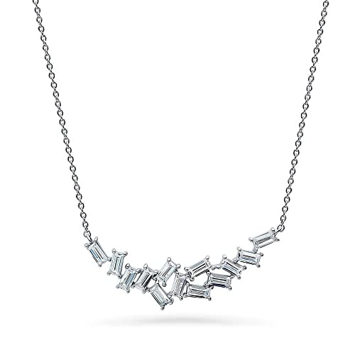 BERRICLE Sterling Silver CZ Cubic Zirconia Pendant Necklace for Women - Cluster, Graduated, Solitaire, Bar, Bubble, East-West Designs - style: Baguette Flow