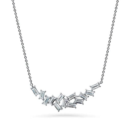 BERRICLE Sterling Silver CZ Cubic Zirconia Pendant Necklace for Women - Cluster, Graduated, Solitaire, Bar, Bubble, East-West Designs - style: Baguette Flow