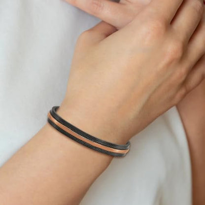Chisel Polished & Textured Cuff Bangle in Stainless Steel with Black & Brown IP Plating, 10mm