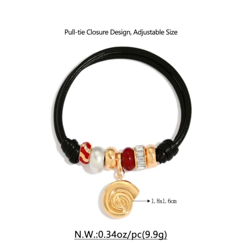Paracord Charm Bracelets for Women | Handmade, Charm Bracelet, Adjustable Braided Rope, Cute Summer Beach Jewelry - style: Conch