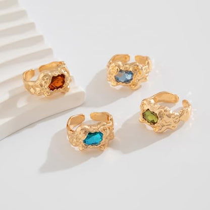 Chunky Knuckle Rings Set for Women Gold Irregular Chunky Ring Set Adjustable Open Knuckle Stacking Rings Dainty Crystal Rings Set Gold Silver Liquid Irregular Ring Set Y2k Statement Ring Unique Ring Jewelry - color: Gold
