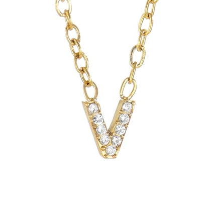 Small Letter Necklace for Women 18K Gold Plated Cubic Zirconia Tiny Initial Necklace Dainty Personalized Name Necklaces - color: V-Gold