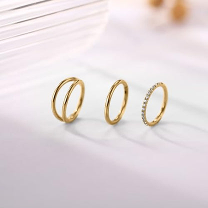 FUNLMO 3Pcs Nose Rings Double Hoop Nose Ring Conch Daith Tragus Helix Rook Piercing Jewelry Surgical Steel Cartilage Earring Conch Hoop Earring Septum Jewelry Lip Ring - color: Style 1: Gold