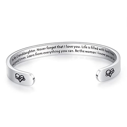 TONY & SANDY Inspirational Bracelets for Women Teen Girls Personalized Gifts for Daughter Granddaughter Mom Sister Friends Stainless Steel Engraved Cuff Birthday Easter Christmas - style: A - Granddaughter Gifts - Never forget that I love you...Be the wom