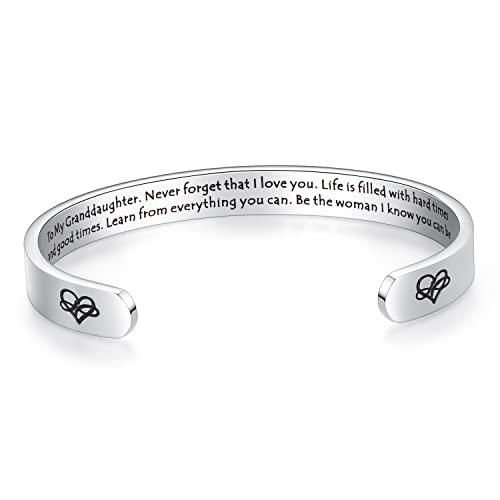 TONY & SANDY Inspirational Bracelets for Women Teen Girls Personalized Gifts for Daughter Granddaughter Mom Sister Friends Stainless Steel Engraved Cuff Birthday Easter Christmas - style: A - Granddaughter Gifts - Never forget that I love you...Be the wom