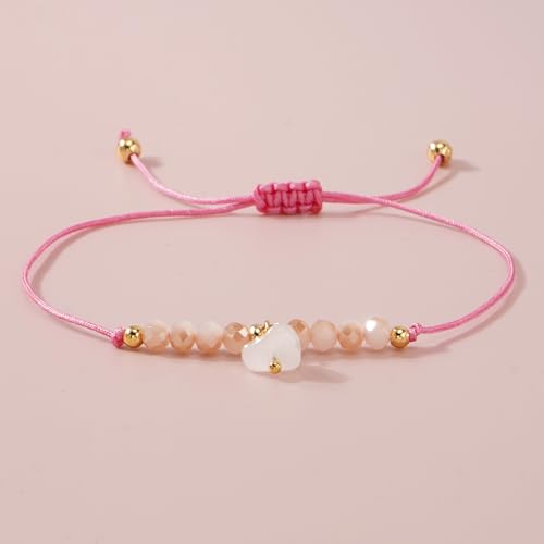 Boho Glass Seed Beaded Bracelets For Women, Handmade Romantic Gold Plated charm String Braided Rope Adjustable Jewelry, Summer Beach Daily Party Friendship Gift - color: Rose Quartz