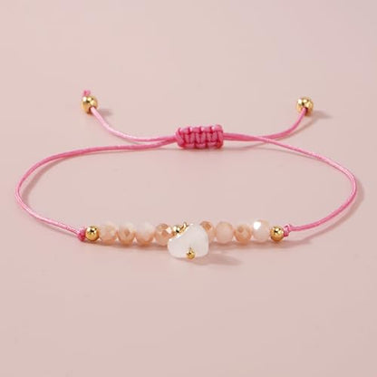Boho Glass Seed Beaded Bracelets For Women, Handmade Romantic Gold Plated charm String Braided Rope Adjustable Jewelry, Summer Beach Daily Party Friendship Gift - color: Rose Quartz