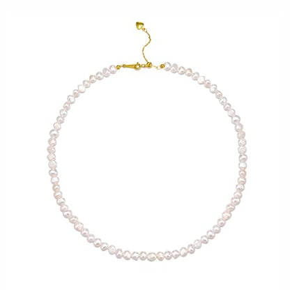 Natural Pearls Necklace, Freshwater Baroque Pearls Necklace for Women's Pearl Strand Choker Necklace 18K Gold Plated & S925 Sterling Silver Clasp White Necklace Chain - color: White, 5-6mm, 18KGP Lock
