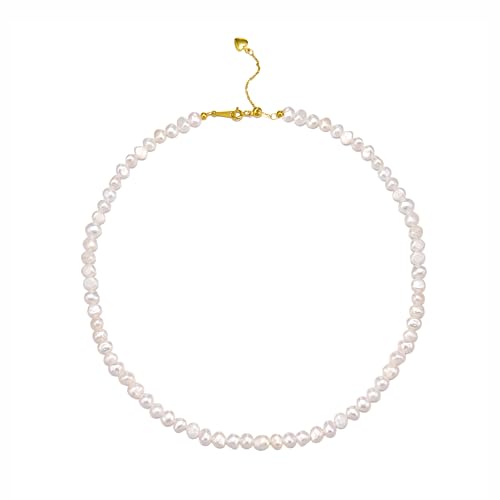 Natural Pearls Necklace, Freshwater Baroque Pearls Necklace for Women's Pearl Strand Choker Necklace 18K Gold Plated & S925 Sterling Silver Clasp White Necklace Chain - color: White, 5-6mm, 18KGP Lock