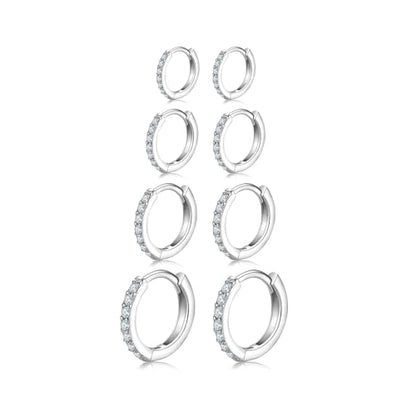 3 Pairs 925 Sterling Silver Small Hoop Earrings for Women Men | Cubic Zirconia, 14K White Gold Plated Huggie Hoop Earrings, Hypoallergenic - style: Aa-silver 6/8/10/12mm