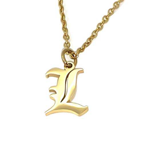 Old English Initial Alphabet Letter Necklace - style: L-Gold