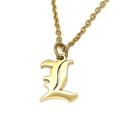 Old English Initial Alphabet Letter Necklace - style: L-Gold