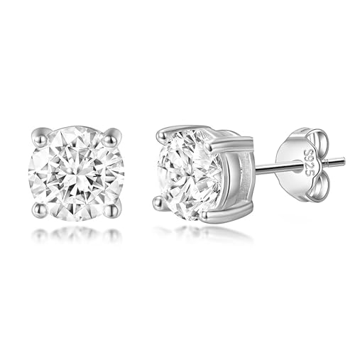 Reffeer Solid 925 Sterling Silver 6MM Cubic Zirconia Earrings Stud for Women Teens CZ Post Stud Earrings Hypoallergenic - color: A-Silver